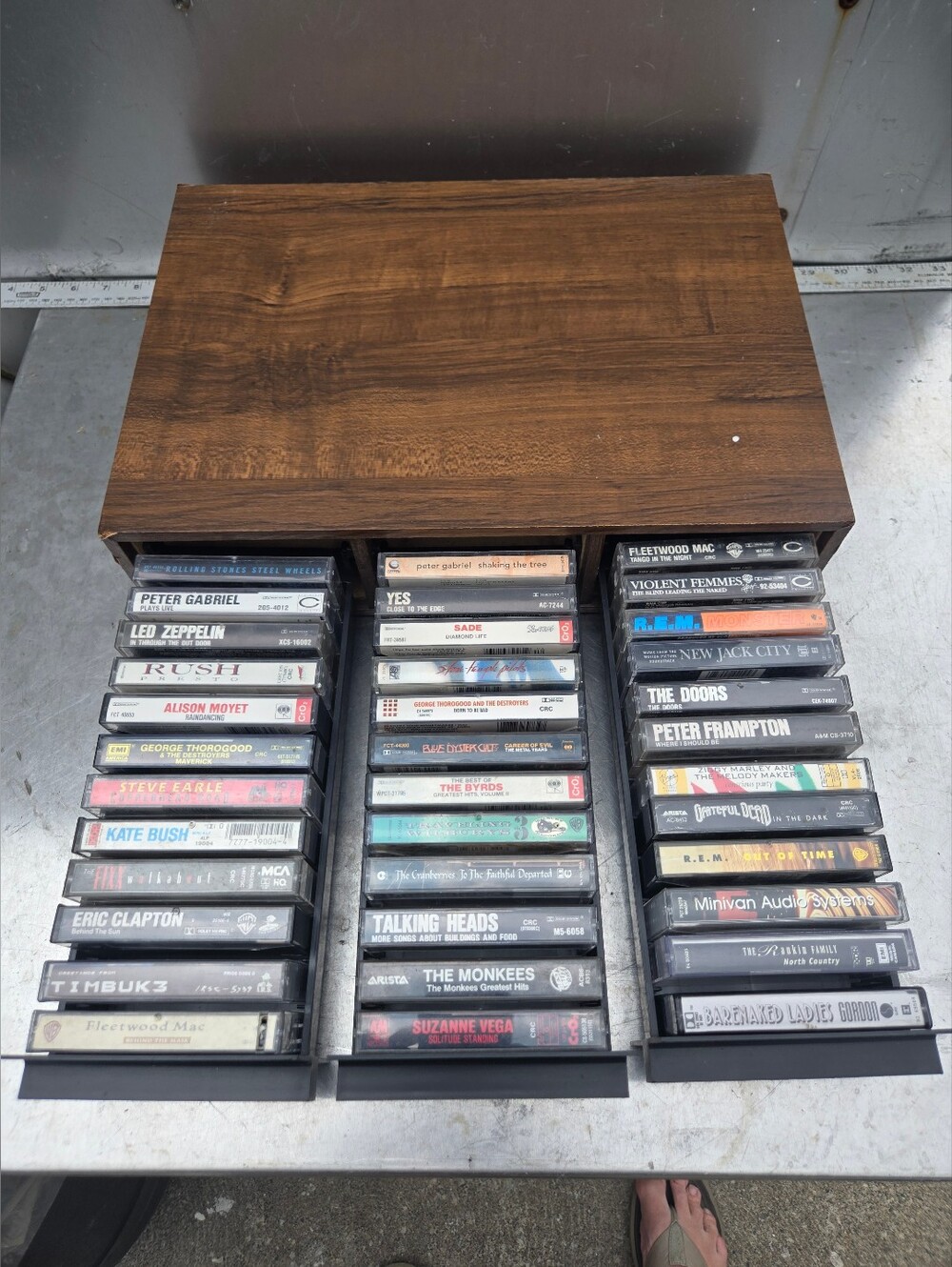 Lot of 36 Classic Rock and Pop Cassette Tapes with Wooden Storage Case